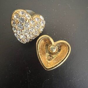 Swarovski pave puff heart pierced earrings. Gold plated, perfect condition.